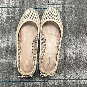 J. Crew Perforated Cream Ballet Flats with Bow made in Italy